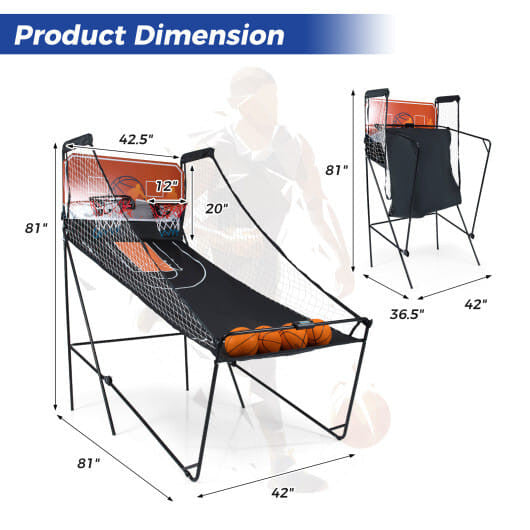 Faltbares Basketball-Arcade-Spiel, Basketballkorb-Maschine für Kinder mit 8 aufregenden Spielmodi